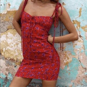 Rat & Boa Fia Red Mini Floral Dress Cute Strappy XS Rouge Sexy Rare Ties